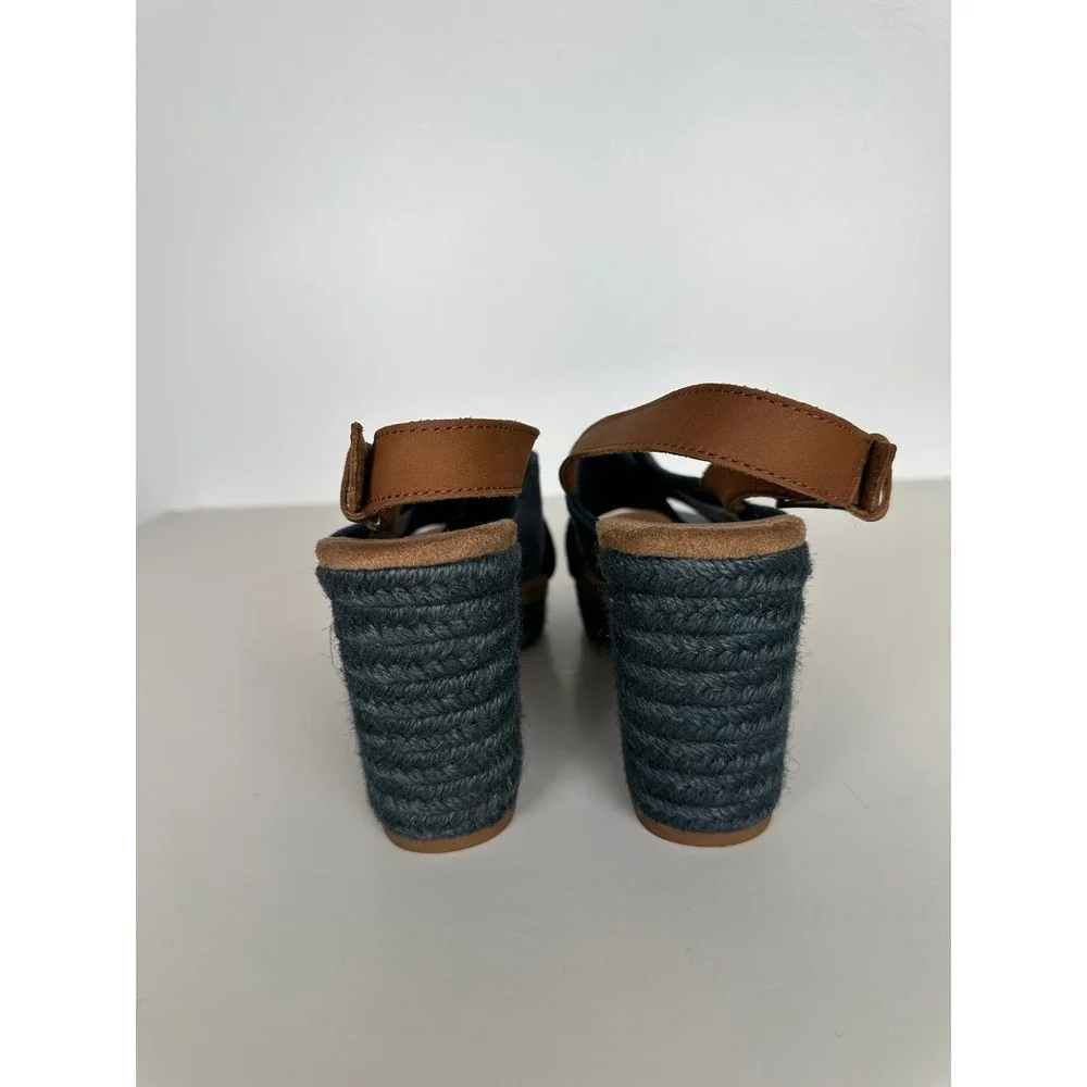 Toms Ibiza Espadrille Platform Wedge Sandals Sz 7.5 Majolica Blue Platform Heel